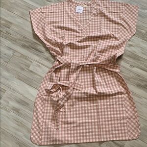 Pink Gingham V-Neck Dress